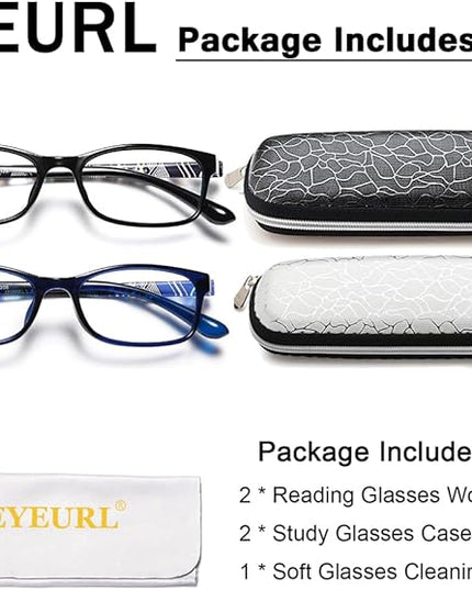EYEURL Blue Light Blocking Readers for men Women - 2 Pair Ladies Computer Reading Glasses Blue Screen TR90 Rectangular Frames Nerd Eyeglasses