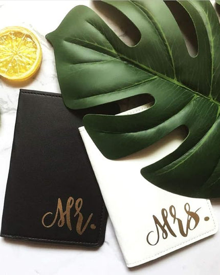 mr and mrs passport covers and luggage tags gift set, couple passport holder for honeymoon