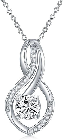 ZBA Natural Diamond Infinity Necklace for Women, 14K White Gold Plated Sterling Silver Diamond Eternal inifnity Pendant Necklaces Jewelry, Birthday Christmas Gifts for Mom Her Wife(Color F-G/Clarity I1-I2)