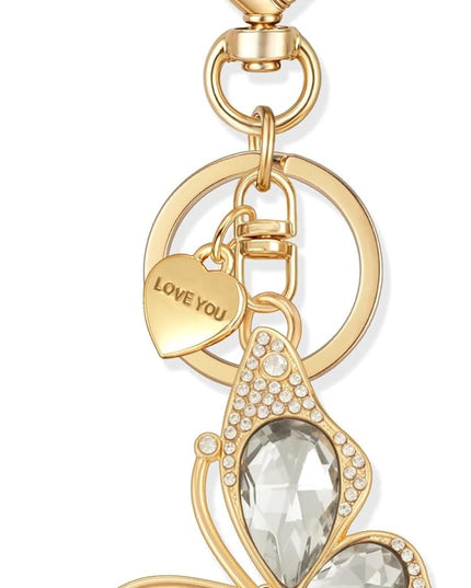 XGALBLA Cute Bling Crystals Rhinestone Butterfly KeyChain with Heart Pendant, Lovely Bag Charms for Handbags Purse Accessory