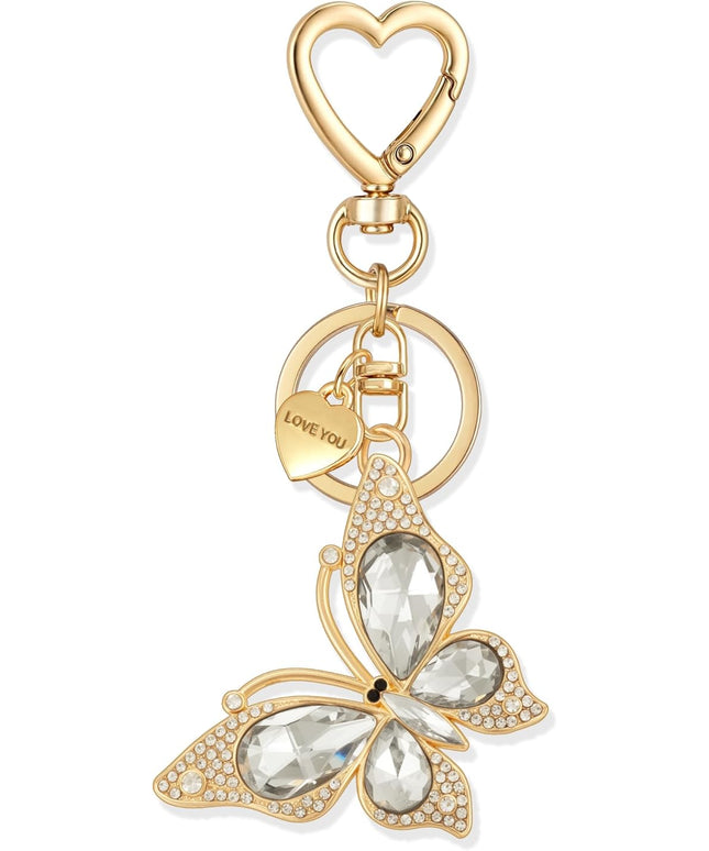 XGALBLA Cute Bling Crystals Rhinestone Butterfly KeyChain with Heart Pendant, Lovely Bag Charms for Handbags Purse Accessory