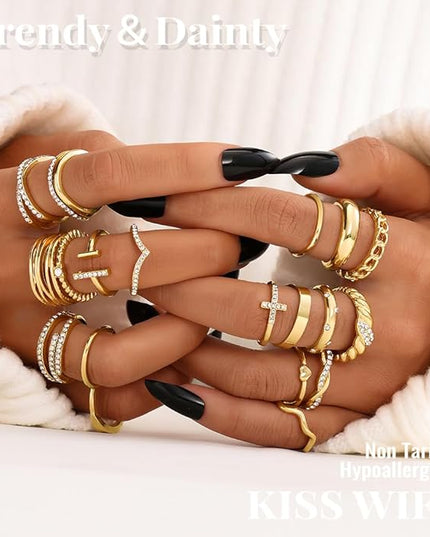 KISS WIFE Goldenen Silvery Black Kunckle Rings Set for Women, Dainty Simple Trendy Cute Stackable Finger Rings Pack, Perfect for Stacking Layering on Thumb and Knuckle, Mixed Size, Jewelry Gift