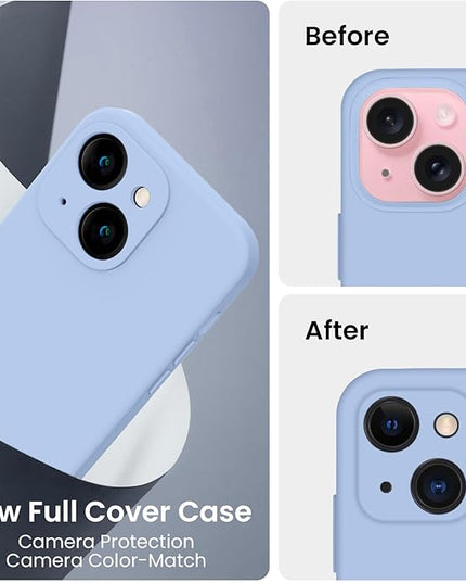 FireNova Designed for iPhone 15 Case, Silicone Upgraded [Camera Protection] Phone Case with [2 Screen Protectors], Soft Anti-Scratch Microfiber Lining Inside, 6.1 inch, Light Blue