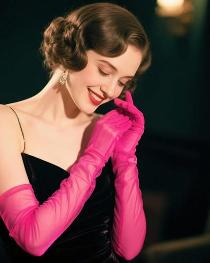 THARAHT Women Long Gloves with Satin Elbow Length for 1920s Opera Tea Party Costumes Bridal Evening Dress