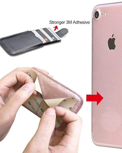 Phone Card Holder RFID Blocking Sleeve, Pu Leather Back Phone Wallet Stick-On Pull up 5 Card Holder Universally Pocket Covers Credit Cards Cash for iPhone/Android/Samsung/ Smartphones.Black (Black)