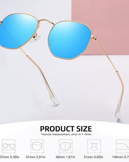 MEETSUN Polarized Hexagon Sunglasses for Women Men Polygon Square Sun Glasses UV400 Protection Metal Frame