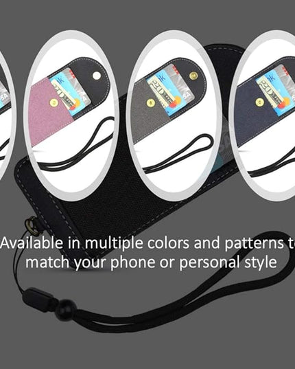 Cell Phone Wallet for Back of Phone with Wrist Strap, Stick On Wallet Credit Card ID Holder with RFID Protection Compatible with iPhone, Galaxy & Most Smartphones and Cases