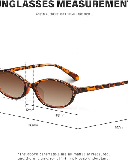 KUGUAOK Retro Oval Sunglasses for Women 90s Design Small Cat Eye Sun Glasses UV Protection Y2k Trendy Narrow Shades