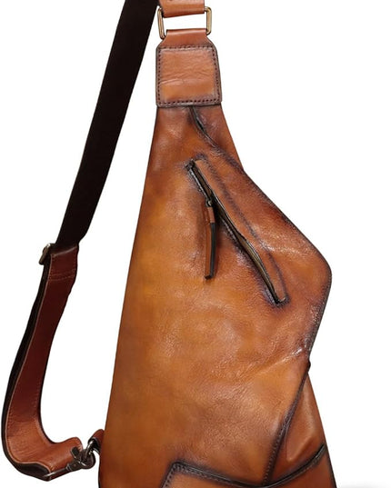 Genuine Leather Sling Bag for Men and Women Vintage Full Grain Leather Sling Purse Chest Daypack Over Shoulder Crossbody Bag (Brown)