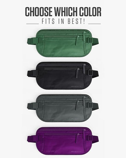 VENTURE 4TH Money Belt for Travel – Hidden Under-Clothes RFID Blocking Passport Holder & Slim Travel Wallet Pouch for Men & Women to Protect Cash, Cards & Documents (Sleek Army Green)