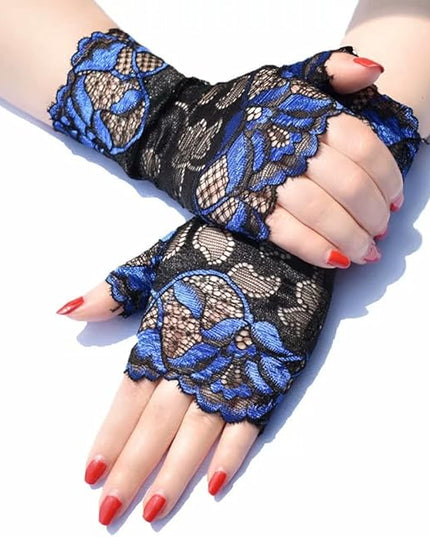 Women's Short Lace Gloves Fingerless for Driving Wedding Wrist Length Bridal Prom Gloves