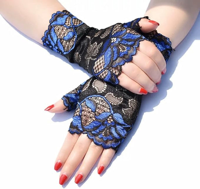 Women's Short Lace Gloves Fingerless for Driving Wedding Wrist Length Bridal Prom Gloves