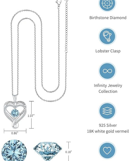 Jewelry for Women Wife Infinity Heart Birthstone I Love You Necklace S925 Anniversary Women Necklaces for Her Wife Birthday Gift Ideas, Birthday Present for Girlfriend Mom Daughter Sterling Silver