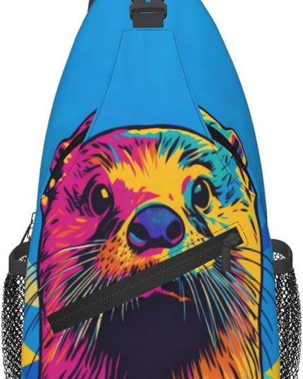 Animal Face Sling Bag Crossbody Bags Chest Bag Backpack for Travel Running and Hiking for Men Women Colorful Otter