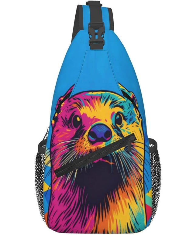 Animal Face Sling Bag Crossbody Bags Chest Bag Backpack for Travel Running and Hiking for Men Women Colorful Otter