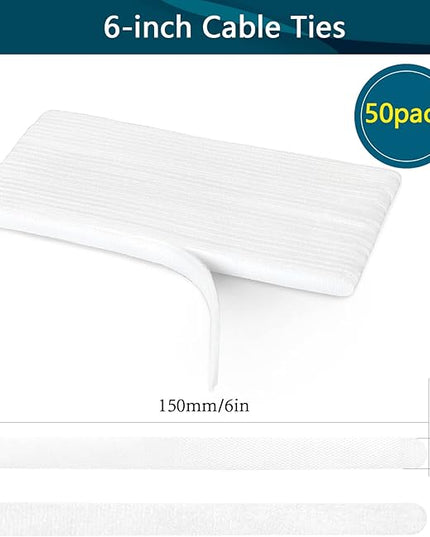 50PCS Reusable Adjustable Cable Ties, Microfiber Cloth Used for Computer Link Cable Cord Management (white)