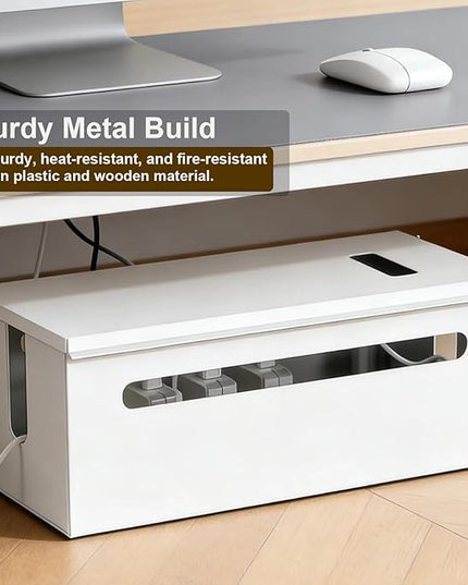 Metal Cable Management Box - Large Cable Organizer Box and Power Strip Box for Electrical Cord Hiding, Home Office Desk and Floor Cables Hider, TV Wires Storage Organization