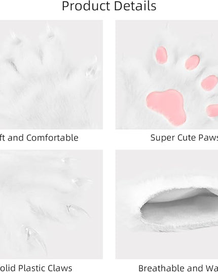 HAOAN Wolf Paw Gloves Faux Fur Cat Fingerless Mittens Winter Warm Cosplay Halloween Fancy Party Costume Accessories