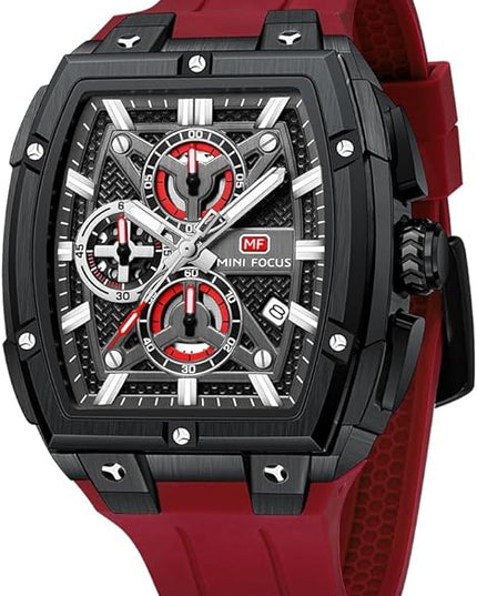 MF MINI FOCUS Men's Watch Analog Fashion Wrist Watch, Skeleton Tonneau Watch for Men with Chronograph,Ideal for Sports Enthusiasts and Daily Wear