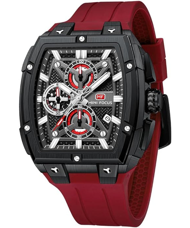 MF MINI FOCUS Men's Watch Analog Fashion Wrist Watch, Skeleton Tonneau Watch for Men with Chronograph,Ideal for Sports Enthusiasts and Daily Wear