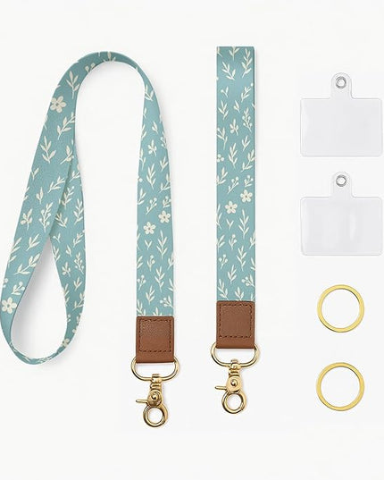 Cell Phone Lanyard with Wrist Strap, Simple Flat Leaf Neck Lanyard for Phones, Car Keys, Wallet and ID Badge – Universal Set