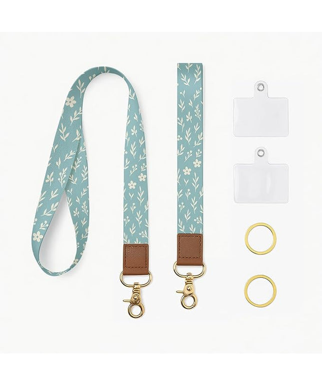 Cell Phone Lanyard with Wrist Strap, Simple Flat Leaf Neck Lanyard for Phones, Car Keys, Wallet and ID Badge – Universal Set