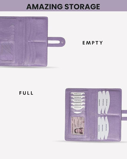 DEERHANDMADE womens wallet (Holds 15-18 Cards, 4 Flat Pockets, 1 ID Windows) Genuine Leather clutch purses for women | Slim long wallets for women | rfid blocking wallet (purple wallet)