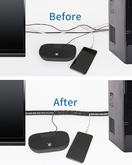 10FT Cable Management Sleeve Cord Bundler 0.8" Diameter w/Zip Clip Zipper Wire Wrap Cord Organizer Cable Tube Hider Flexible & Expandable Home & Office Wire Concealer for PC TV Computer Cinema