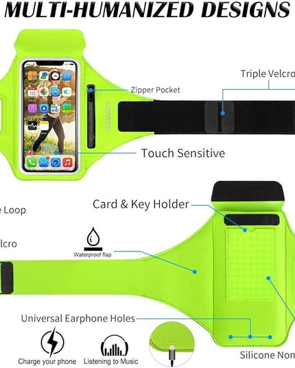 Cell Phone Running Armband with Zipper Pocket Armband Case Running Holder for iPhone 16 Pro Max/15/14 Pro Max/13/12 /11 Pro Max/XS/XR,Galaxy S20 S10,Sweatproof Arm Band with Card/Key Bag