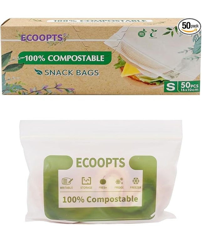 100% Compostable Snack Zip Bag | ECO-Friendly Small Storage Bags | Freezer Bag | Plant-Based BPA-free | Seal well for Cookie, Chips and Snack (1, Small)