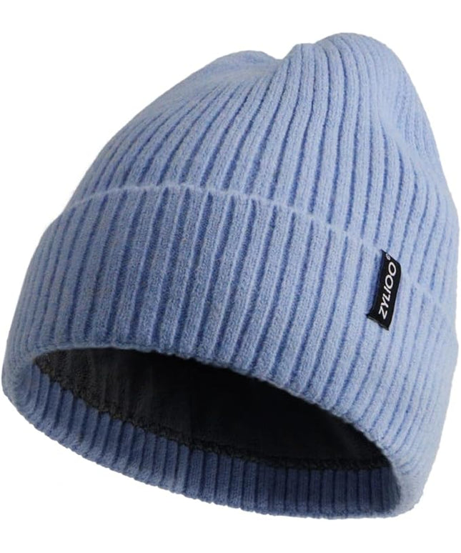 Zylioo Plus Size Fleece Lined Beanie Hat,2XL/XL/L/M/S Thermal Knitted Hat,Winter Warm Lined Snow Hats for Women Men
