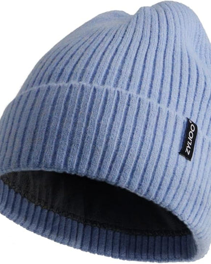 Zylioo Plus Size Fleece Lined Beanie Hat,2XL/XL/L/M/S Thermal Knitted Hat,Winter Warm Lined Snow Hats for Women Men