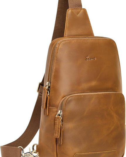S-ZONE Sling Bag for Men Women RFID Blocking Genuine Leather Crossbody Shoulder Bag Backpack Hiking Daypack Travel