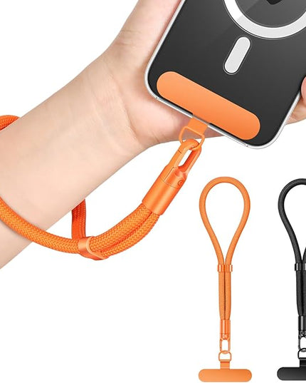 MoKo 2 Pack Phone Wrist Strap Anti-theft, Adjustable Hand Wrist Phone Lanyard with 360° Rotating Hook and Tether Tabs, Cellphone Wristlet Strap for iPhone, Most Smartphones, Orange & Black