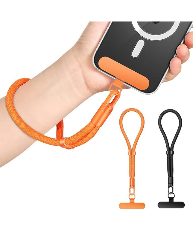 MoKo 2 Pack Phone Wrist Strap Anti-theft, Adjustable Hand Wrist Phone Lanyard with 360° Rotating Hook and Tether Tabs, Cellphone Wristlet Strap for iPhone, Most Smartphones, Orange & Black
