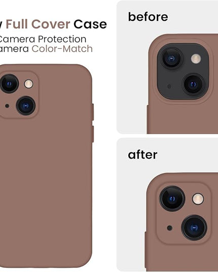 FireNova Designed for iPhone 13 Case, Silicone Upgraded [Camera Protection] Phone Case with [2 Screen Protectors], Soft Anti-Scratch Microfiber Lining Inside, 6.1 inch, Light Brown