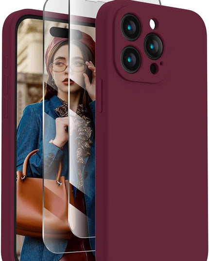 FireNova Designed for iPhone 15 Pro Max Case, Silicone Upgraded [Camera Protection] Phone Case with [2 Screen Protectors], Soft Anti-Scratch Microfiber Lining Inside, 6.7 inch, Plum