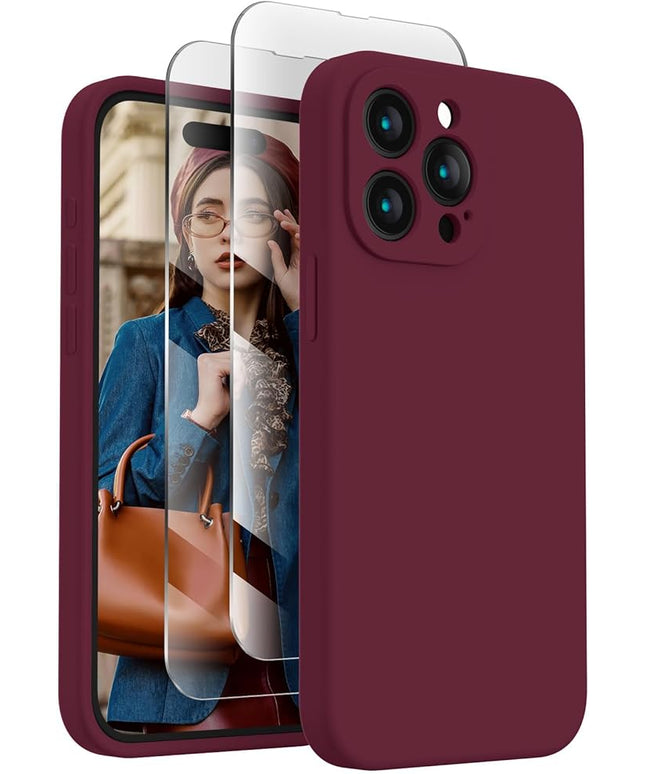 FireNova Designed for iPhone 15 Pro Max Case, Silicone Upgraded [Camera Protection] Phone Case with [2 Screen Protectors], Soft Anti-Scratch Microfiber Lining Inside, 6.7 inch, Plum
