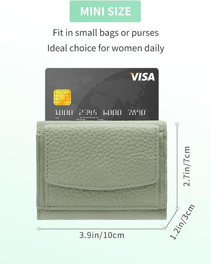 Unisex RFID Genuine Leather Wallet Compact Trifold with Coin Pouch & Card Slots Black (Creamy Mint)