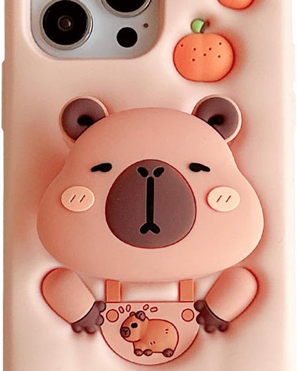 Copybara Case Compatible with iPhone 16 Pro,Cute 3D Cartoon Copybara Stand Funny Kawaii Soft Silicone Gel Drop Protection Cover for Women Girls