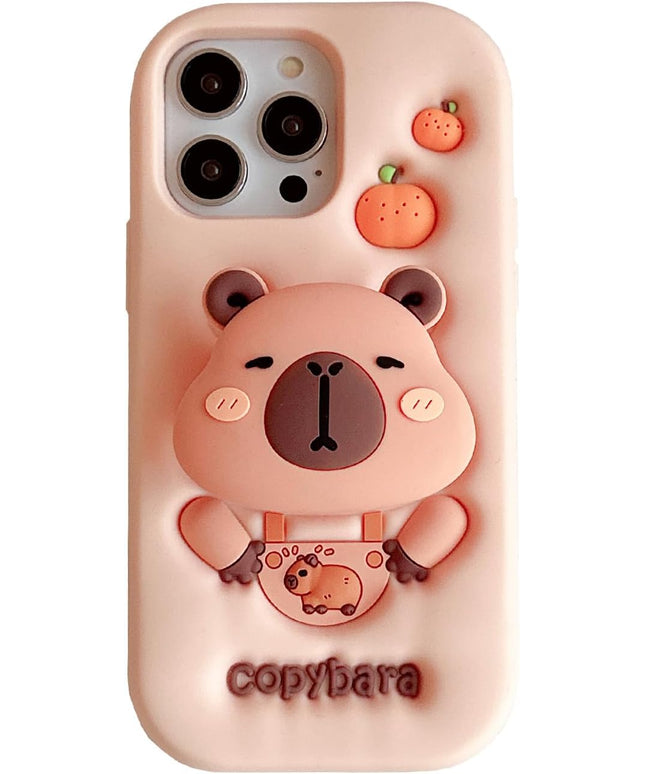 Case Compatible with iPhone 14 Pro Max,Cute 3D Kawaii Funny Copybara Cartoon Cover with Keychain Soft Silicone Gel Drop Protector Women Girls