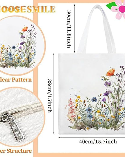 Canvas Tote Bag with Zipper Handles for Women Bridesmaid Birthday Wedding Mother Ladies Shopping Gift Bags