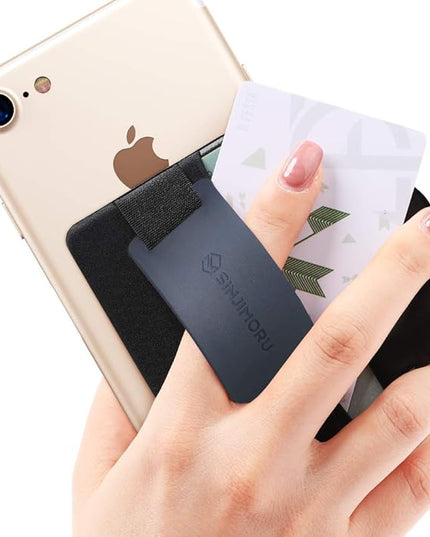 Sinjimoru Phone Grip Card Holder with Phone Stand, Secure Stick on Wallet for iPhone with Kickstand for Table. Sinji Pouch B-Grip Silicone Midnight Blue