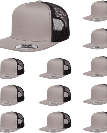 Yupoong 5-Panel YP Classic Trucker Cap | High Profile Flat Visor Snapback | OSFM | Bulk Packs Available