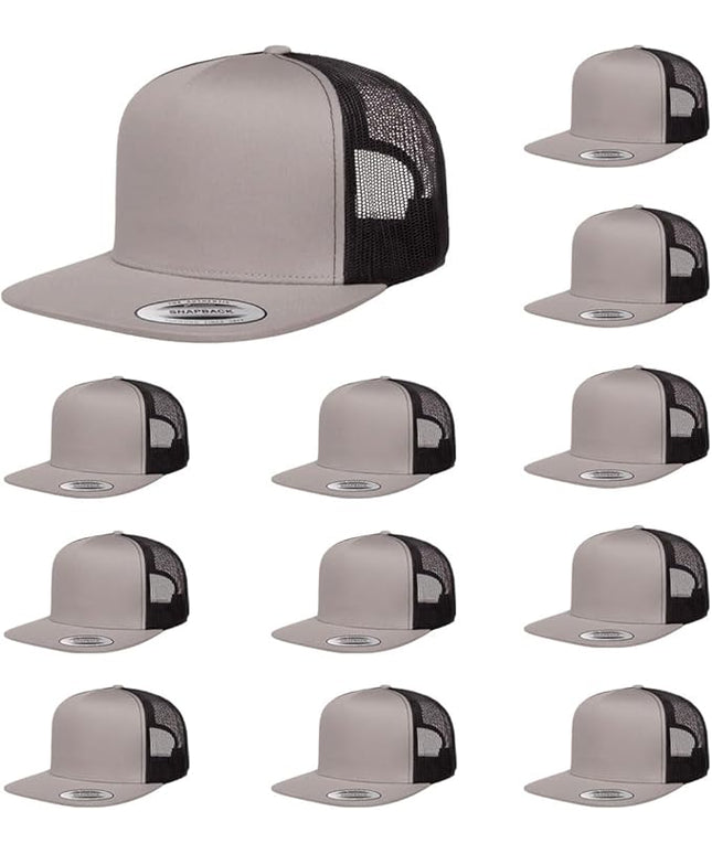 Yupoong 5-Panel YP Classic Trucker Cap | High Profile Flat Visor Snapback | OSFM | Bulk Packs Available