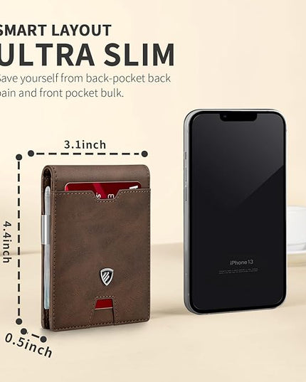 RUNBOX Mens Slim Wallet with Money Clip RFID Blocking Bifold Credit Card Holder for Men with Gift Box