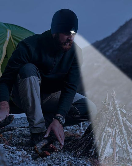 POWERCAP LED Hat Light 150 Lumens Rechargeable Fleece Beanie with Bright Built-in Headlamp Waterproof LED Warm One Size Cap