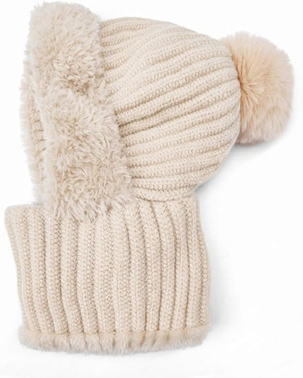 HUAMULAN Women Winter Beanie Hats One Piece Fleece Lined Knit Balaclavas Mask Set Skull Neck Circle Scarf Ski Snow Hat Pompom