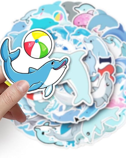 Cute Dolphin Stickers for Kids Girls Boys Teens|50 Pcs|Cartoon Waterproof Vinyl Stickers for Water Bottle Phone Laptop Cup Tablet Luggage Flasks Helmet, Lovely Animals Decals Pack(Dolphin -50Pcs)