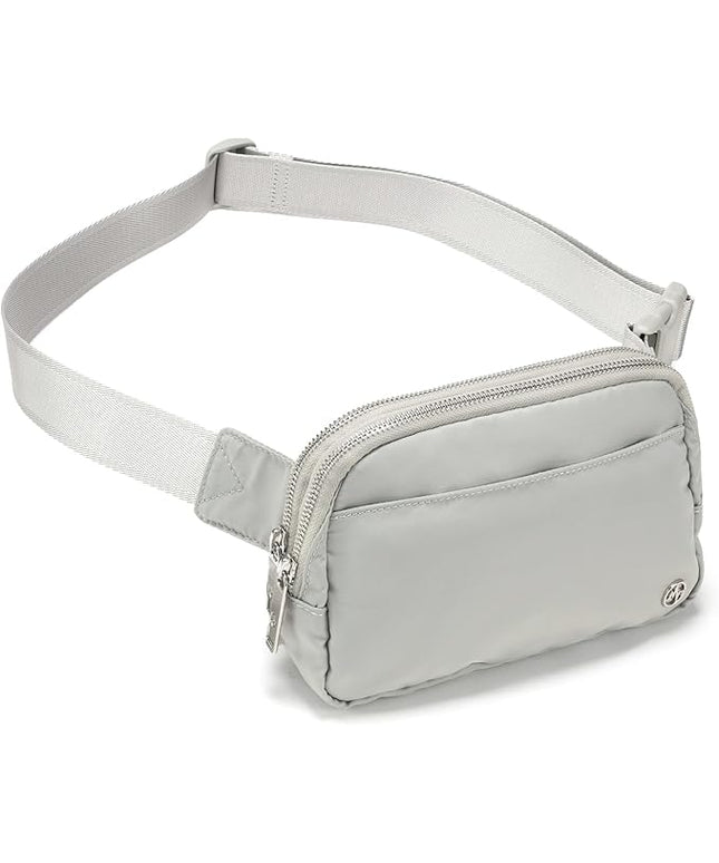 Pander Everywhere Belt Bag for Women, 5 Zipper Pockets Nylon Crossbody Fanny Pack Purse (Seal Grey)